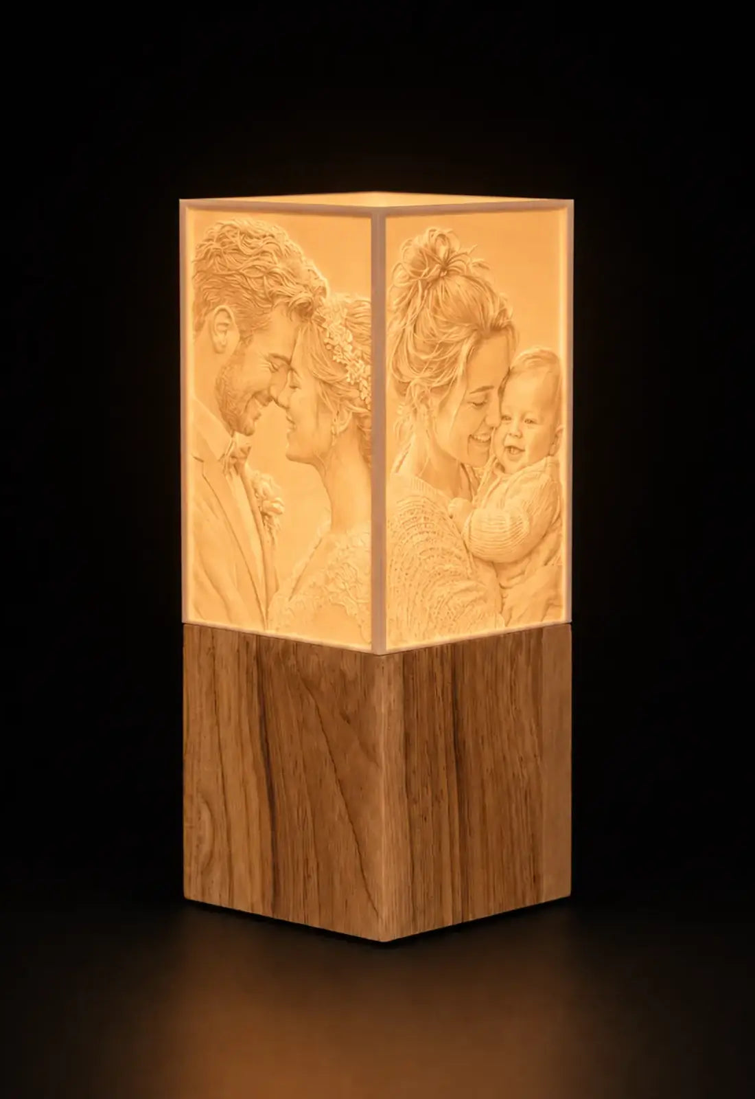Personalisierte ArtLight Fotolampe mit zwei warm leuchtenden Fotoseiten